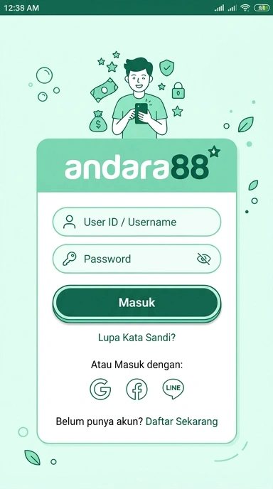 Tampilan halaman login andara88