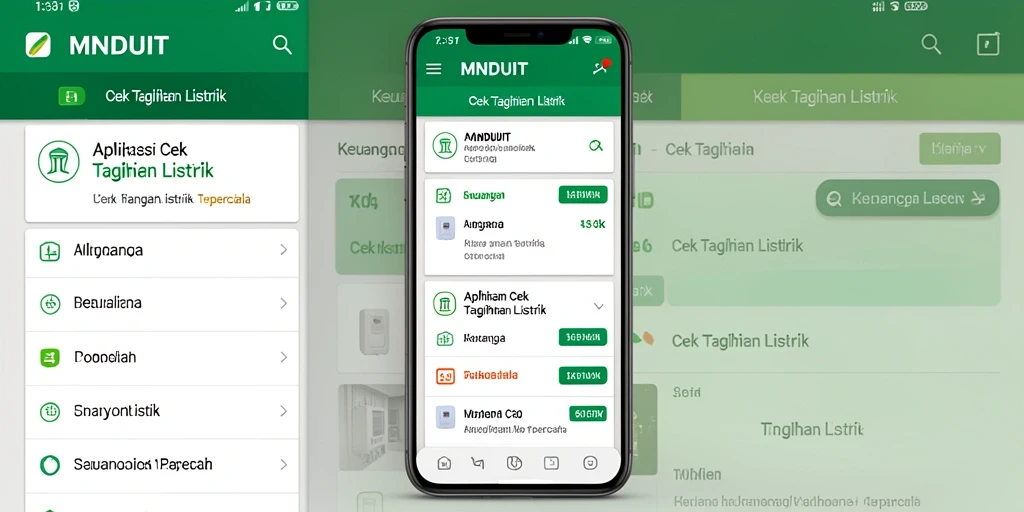 Tampilan aplikasi MNDUIT menampilkan fitur cek tagihan listrik dengan jelas.