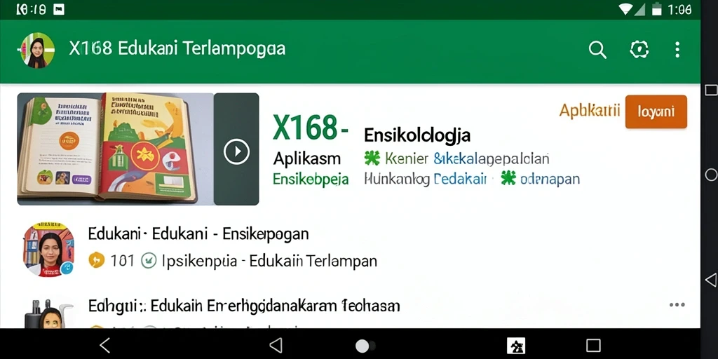 Antarmuka aplikasi X168 menampilkan berbagai topik ensiklopedia dengan menarik.
